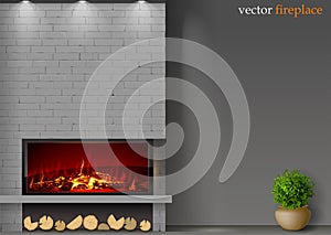Modern fireplace with fire