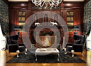 Modern fireplace room design interior photo