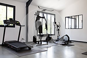 Modern fitness center room in the sport club