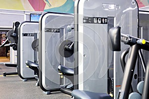 Modern fitness gym. Sports gym or fitness equipment