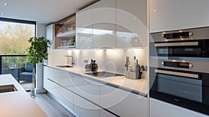 modern fitted kitchen units within a new home, AI Generative