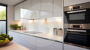 modern fitted kitchen units within a new home, AI Generative