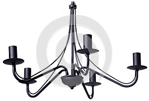 Modern five arm black candelabrum chandelier isolated on white background
