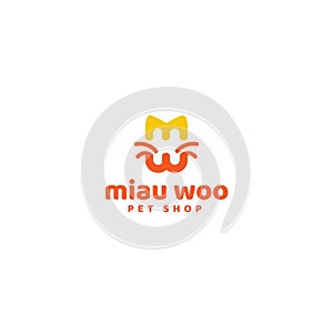 Modern flat colorful MIAU WOO PET SHOP logo design