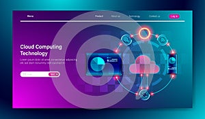 Modern flat design of Cloud computing online storage technology on tablet and mobile device connection concept for landing page