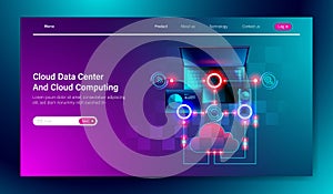 Modern flat design of Cloud data center service and Cloud computing online storage technology on computer, tablet and mobile