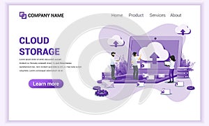 Modern Flat design concept of Cloud Computing, Cloud Storage, data center with characters on giant laptop. Can use for web banner