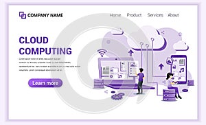 Modern flat design concept of Cloud Computing, digital storage, data center and digital network with characters. Can use for