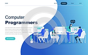 Modern flat design concept of Computer Programmers for website and mobile website development. Landing page template.