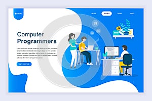 Modern flat design concept of Computer Programmers for website and mobile website development. Landing page template.