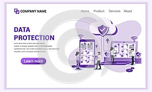 Modern flat design concept of Data Protection with Characters people protecting data on giant devices. Can use for web banner,