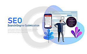 Modern flat design concept of SEO Search Engine Optimization for website and mobile website. Landing page template. Edit
