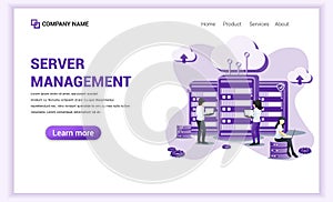 Modern flat design concept of Server management, data center, cloud storage with characters. Can use for web banner, landing page