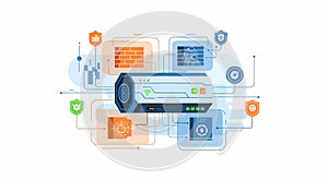 Cybersecurity Network Protection System Illustration