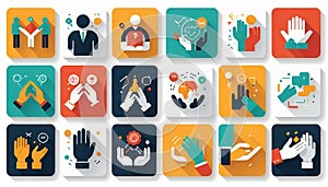 Business and Communication Icons Representing Collaboration, Support, and Innovation photo