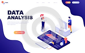 Modern flat design isometric concept of Auditing, Data Analysis decorated people character for website