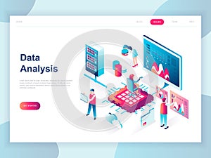 Modern flat design isometric concept of Big Data Analysis for banner and website. Isometric landing page template.