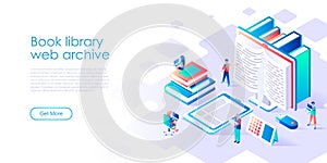 Modern flat design isometric concept of Book Library for banner and website. Isometric landing page template.