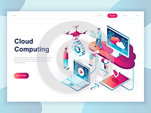 Modern flat design isometric concept of Cloud Technology for banner and website. Isometric landing page template.
