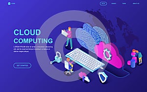 Modern flat design isometric concept of Cloud Technology decorated people character for website and mobile website