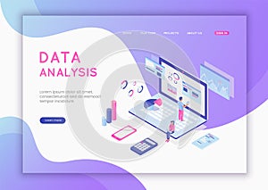 Modern flat design isometric concept of Data Analysis for website and mobile website. Data analysis, and office