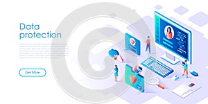 Modern flat design isometric concept of Data Protection for banner and website. Isometric landing page template. Credit card check