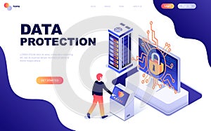 Modern flat design isometric concept of Data Protection decorated people character for website and mobile website development.