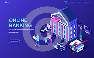 Modern flat design isometric concept of Online Banking decorated people character for website and mobile website