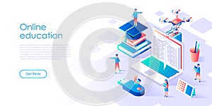 Modern flat design isometric concept of Online Education for banner and website. Isometric landing page template. Graduation, e-