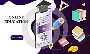Modern flat design isometric concept of Online Education for banner and website. Isometric landing page template. Online training