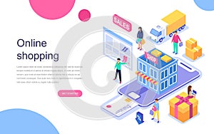 Modern flat design isometric concept of Online Shopping for banner and website. Landing page template.