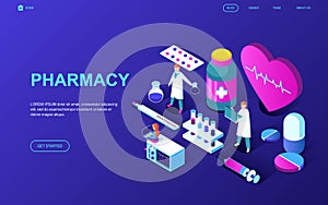 Modern flat design isometric concept of Pharmacist in Pharmacy decorated people character for website and mobile website