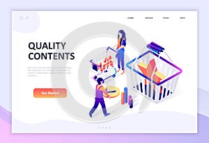 Modern flat design isometric concept of Quality Content decorated people character for website and mobile website development.
