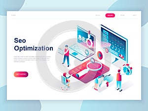 Modern flat design isometric concept of SEO Analysis for banner and website. Isometric landing page template. Search engine