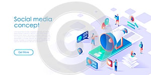 Modern flat design isometric concept of Social Media for banner and website. Isometric landing page template.