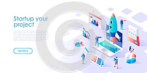 Modern flat design isometric concept of Startup Your Project for banner and website. Isometric landing page template. Plan for new