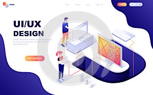 Modern flat design isometric concept of UX, UI Design decorated people character for website
