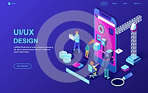 Modern flat design isometric concept of UX, UI Design decorated people character for website and mobile website