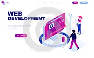 Modern flat design isometric concept of Web Development decorated people character for website