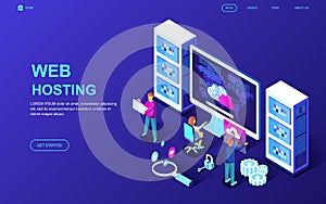 Modern flat design isometric concept of Web Hosting decorated people character for website and mobile website