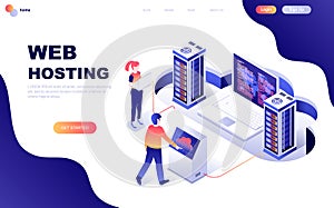 Modern flat design isometric concept of Web Hosting decorated people character for website and mobile website development.