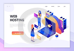 Modern flat design isometric concept of Web Hosting decorated people character for website and mobile website development.