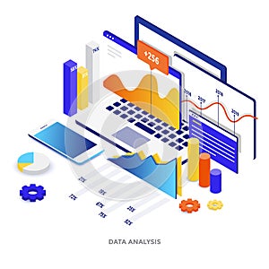 Flat color Modern Isometric Illustration - Data Analysis photo