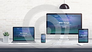 Modern flat design, responsive web site on multiple devices