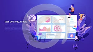 Modern flat design SEO Optimization concept. SEO, Data and Online Marketing analytics team for website Landing page template.