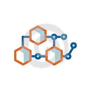Network Connection Flow Diagram Icon: Abstract Hexagon and Dot Structure