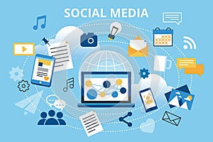 Modern flat design vector illustration, concept of social media, social networking, web communtity and posting news