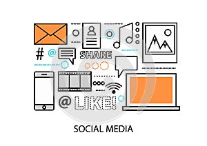 Modern flat design vector illustration, concept of social media, social networking, web communtity and posting news photo