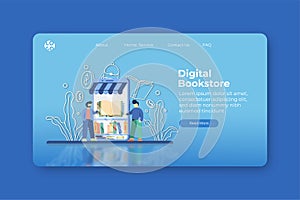 Modern Flat Design Vector Illustration. Digital Bookstore Landing Page and Web Banner Template. Online Store  E-Book  Online Shop