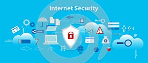 Modern flat design vector illustration, infographic concept of internet security, secure online and data protection